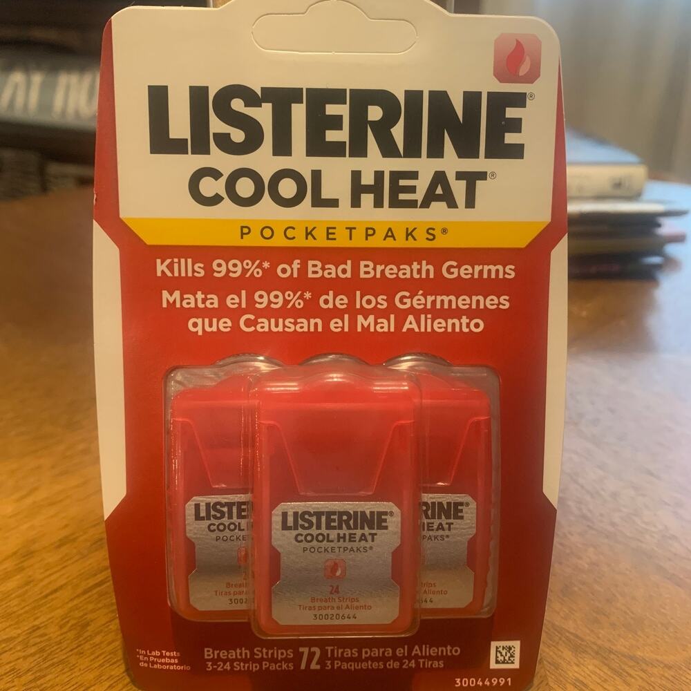 Listerine Cool Heat PocketPaks Cinnamon Breath Strips 3 Pack = 72 Strips Total